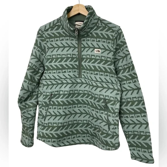 [L] NORTH FACE Crescent Fair Isle 1/4 Zip Fleece Pullover Green Women’s Large - Picture 2 of 7